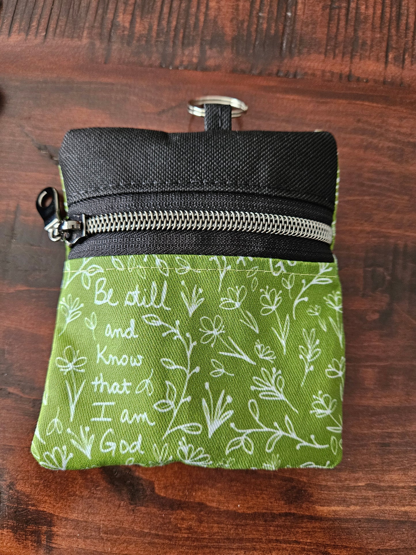 Double-sided zipper pouch with keyring Christian Catholic fabric pouch