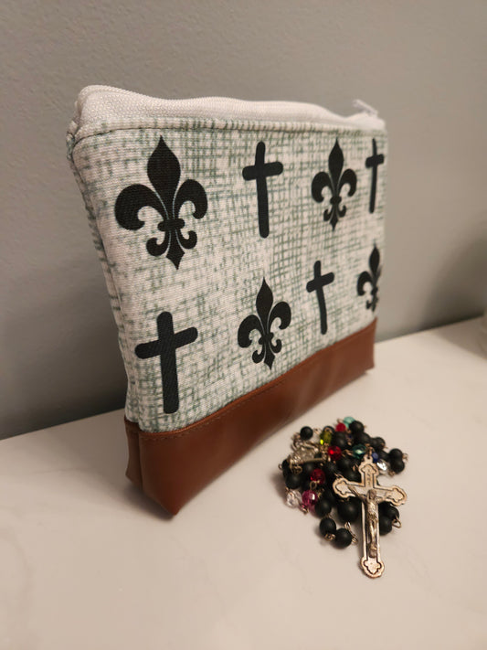 Joan of Arc Fleur de Lis Padded Zippered Purse Organizer Pouch, Rosary, Prayer Cards, Religious Gift, Catholic