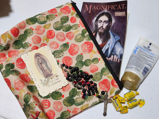 Cacti and roses veil pouch Our Lady of Guadalupe fabric Handmade Catholic pouch