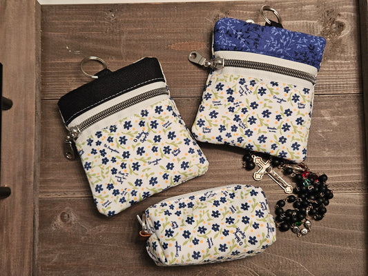 Prayer to the Holy Spirit St. Augustine Breathe in Me pouches in Catholic fabric for rosary, credit cards, wallets