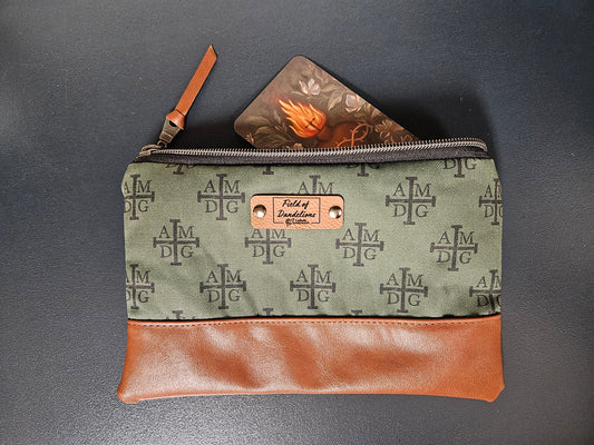 AMDG Green For the Greater Glory of God clutch pouch Catholic handmade prayer card veil pouch
