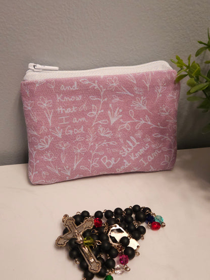 Be Still and Know that I am God Rosary wallet zippered pouches Christian Catholic fabric