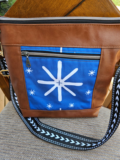 Eucharist To Jesus through Mary Catholic Fabric Faux Leather Crossbody