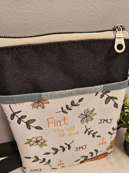 Fiat White Crossbody Catholic purse handmade Thy Will be Done