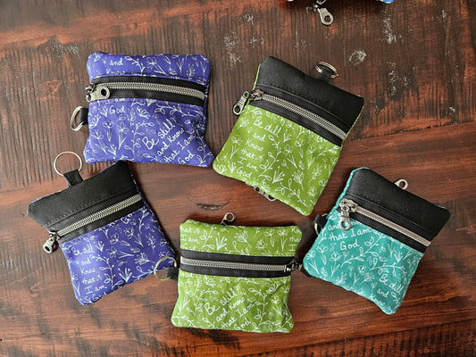 Double-sided zipper pouch with keyring Christian Catholic fabric pouch