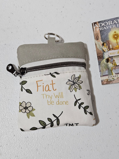 Fiat Thy Will be Done Small pouches- double zippered pouches and boxy pouches in Catholic fabrics