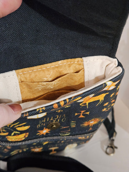 Phone Crossbody Purse Latin Adoration Catholic fabric with wristlet option and belt loop