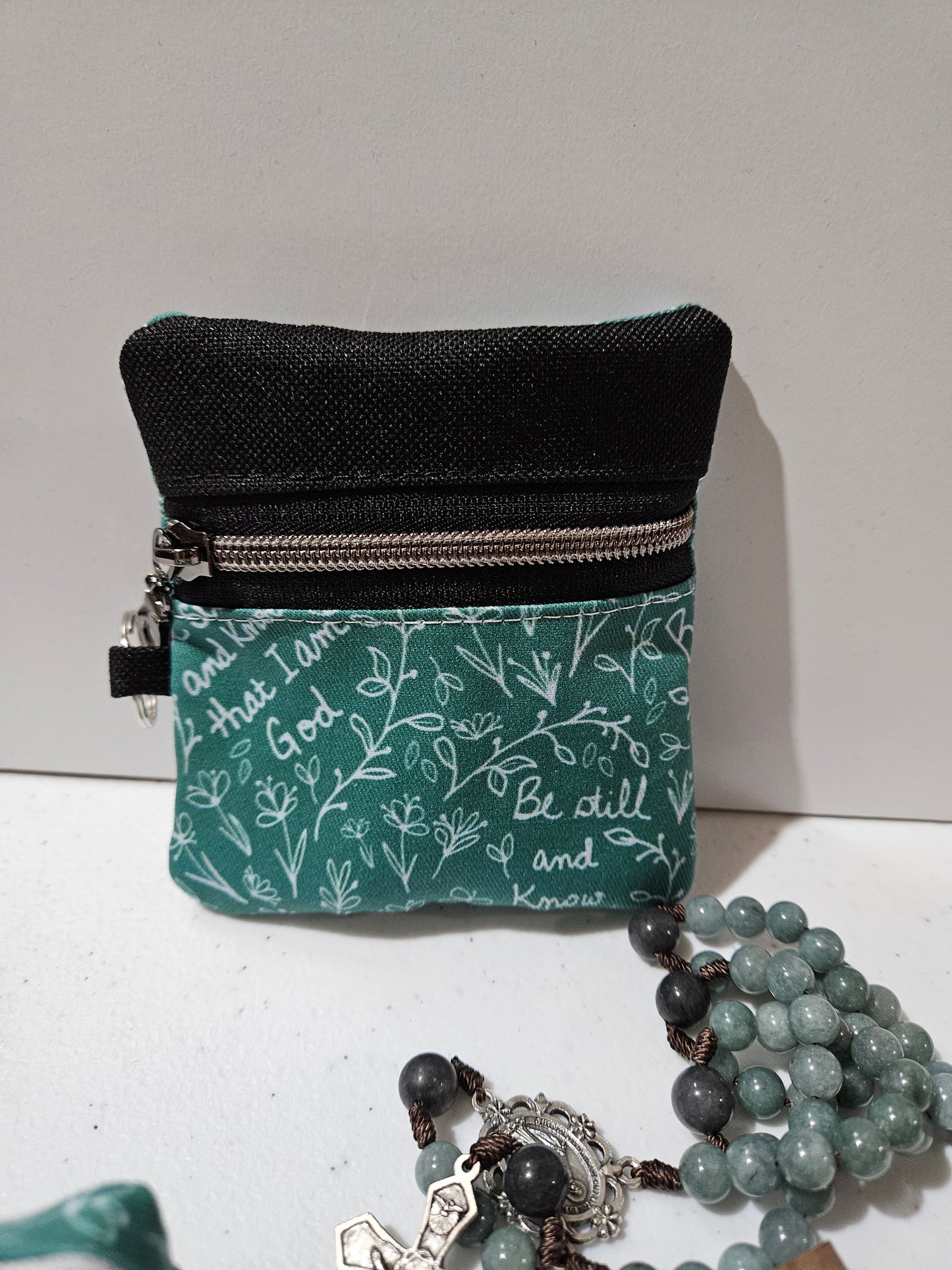 Be Still and Know that I am God small pouches- Double-sided zipper pouch and boxy pouches with keyring Christian Catholic fabric pouch