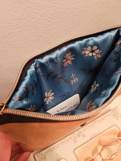 Fiat Thy Will be Done faux leather suede clutch purse carry-all Catholic handmade gift