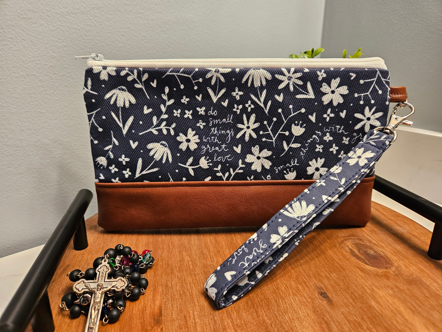 Mother Teresa's Do Small Things with Great Love faux leather wristlet zippered clutch