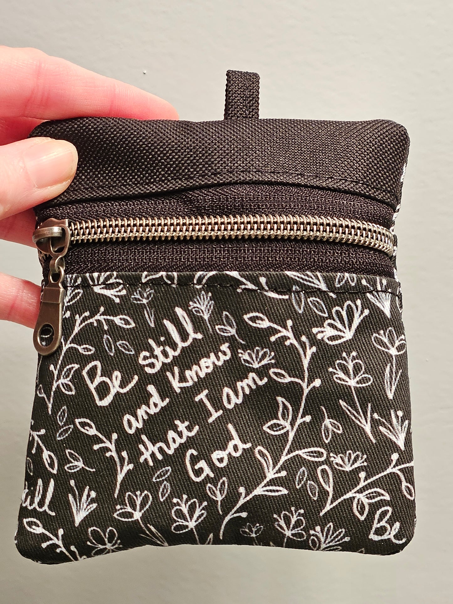 Double-sided zipper pouch with keyring Christian Catholic fabric pouch