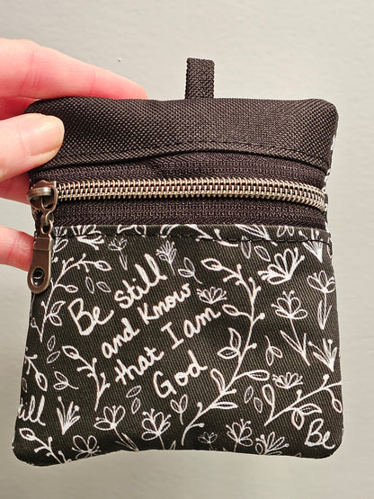 Double-sided zipper pouch with keyring Christian Catholic fabric pouch