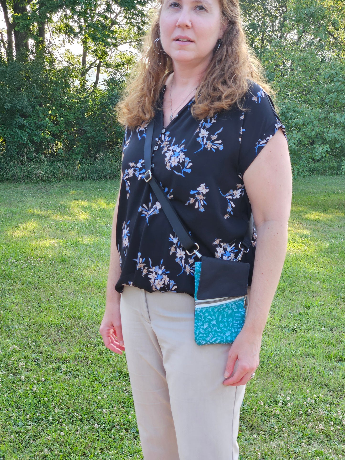 Phone Purse Be Still and Know that I am God Catholic Christian fabric crossbody purse with belt loop and wristlet options