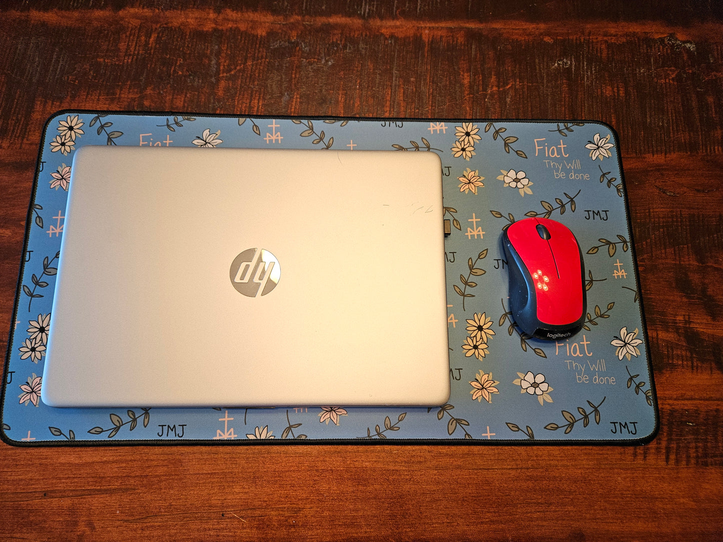 Fiat Thy Will be Done Floral Inspirational Desk Mat - Perfect for Home Office, Modern Decor, Gift for Graduates, Motivational Message, Floral Themed