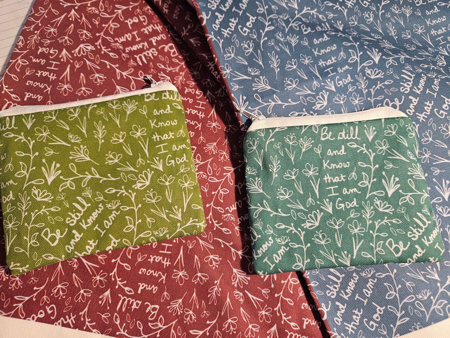 Be Still and Know that I am God Rosary wallet zippered pouches Christian Catholic fabric