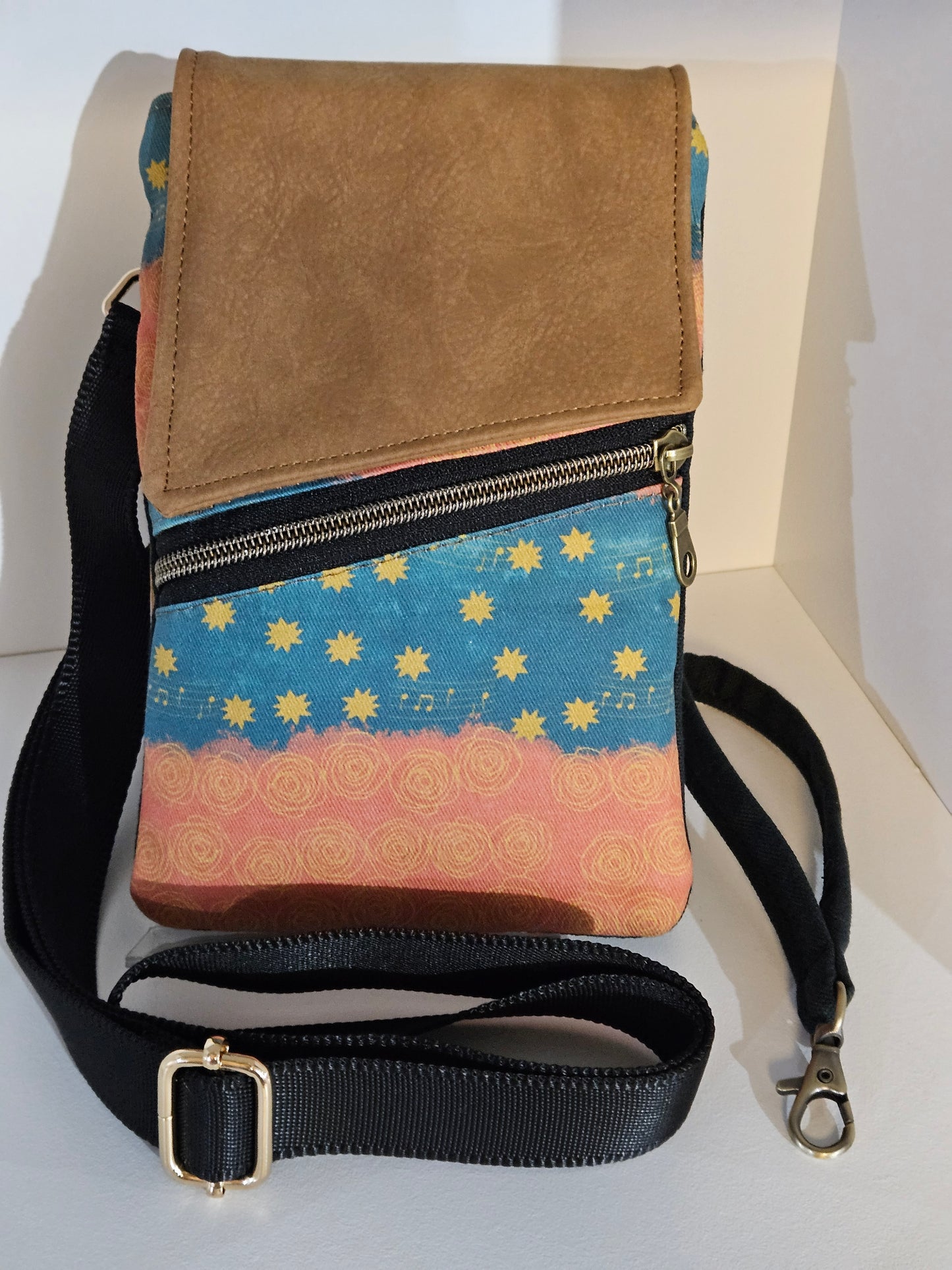 Phone Purse of Our Lady of Guadalupe Music and Stars Catholic fabric Wristlet option