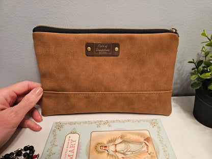 Fiat Thy Will be Done faux leather suede clutch purse carry-all Catholic handmade gift