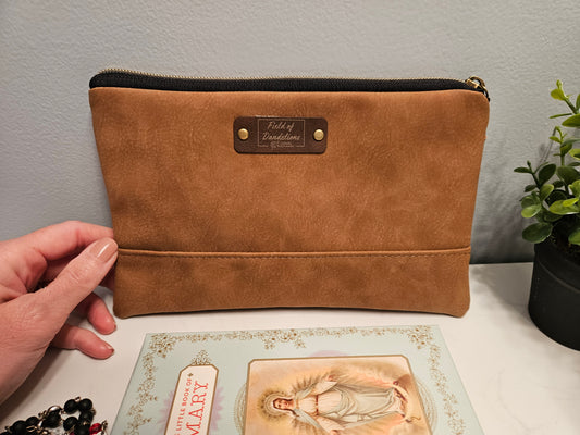 Fiat Thy Will be Done faux leather suede clutch purse carry-all Catholic handmade gift