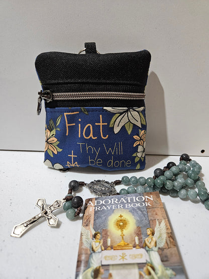 Fiat Thy Will be Done Small pouches- double zippered pouches and boxy pouches in Catholic fabrics