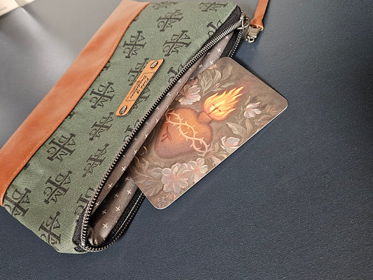 AMDG Green For the Greater Glory of God clutch pouch Catholic handmade prayer card veil pouch