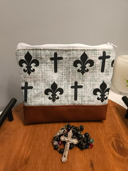 Joan of Arc Fleur de Lis Padded Zippered Purse Organizer Pouch, Rosary, Prayer Cards, Religious Gift, Catholic