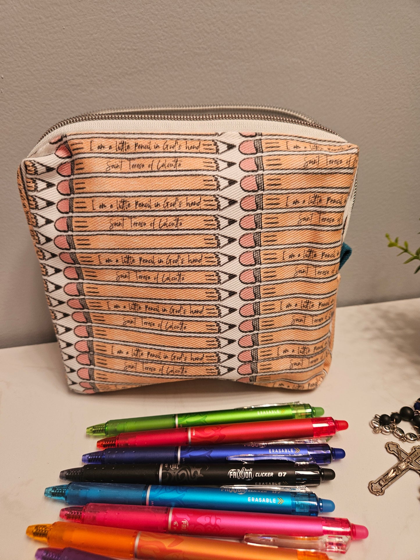 Pencil Case with Mother Teresa's "I am a Little Pencil in God's Hand" fabric