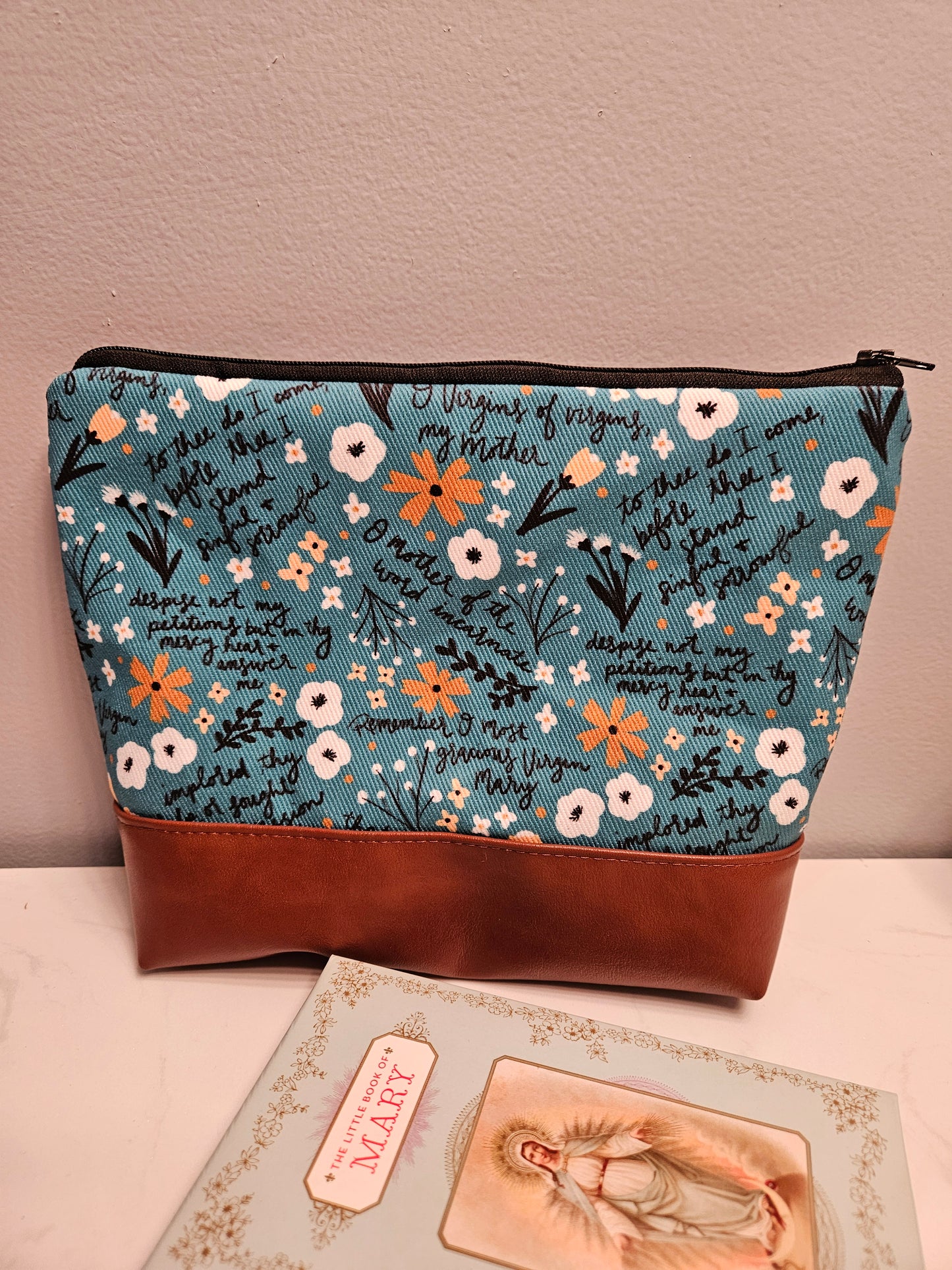 Veil Pouch Memorare Teal Catholic Fabric Pouch