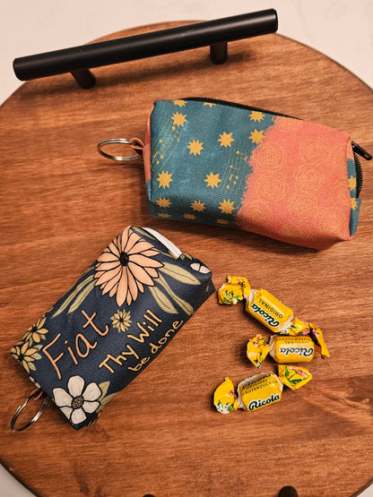 Bestseller Boxy Pouches in Christian Catholic fabrics for rosaries and necessities