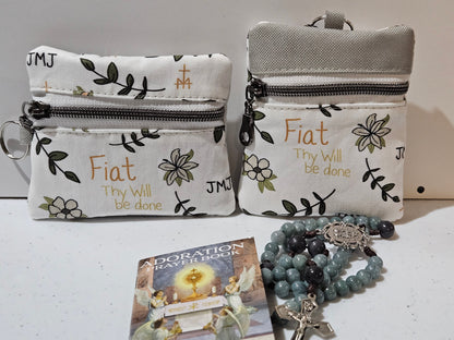 Fiat Thy Will be Done Small pouches- double zippered pouches and boxy pouches in Catholic fabrics