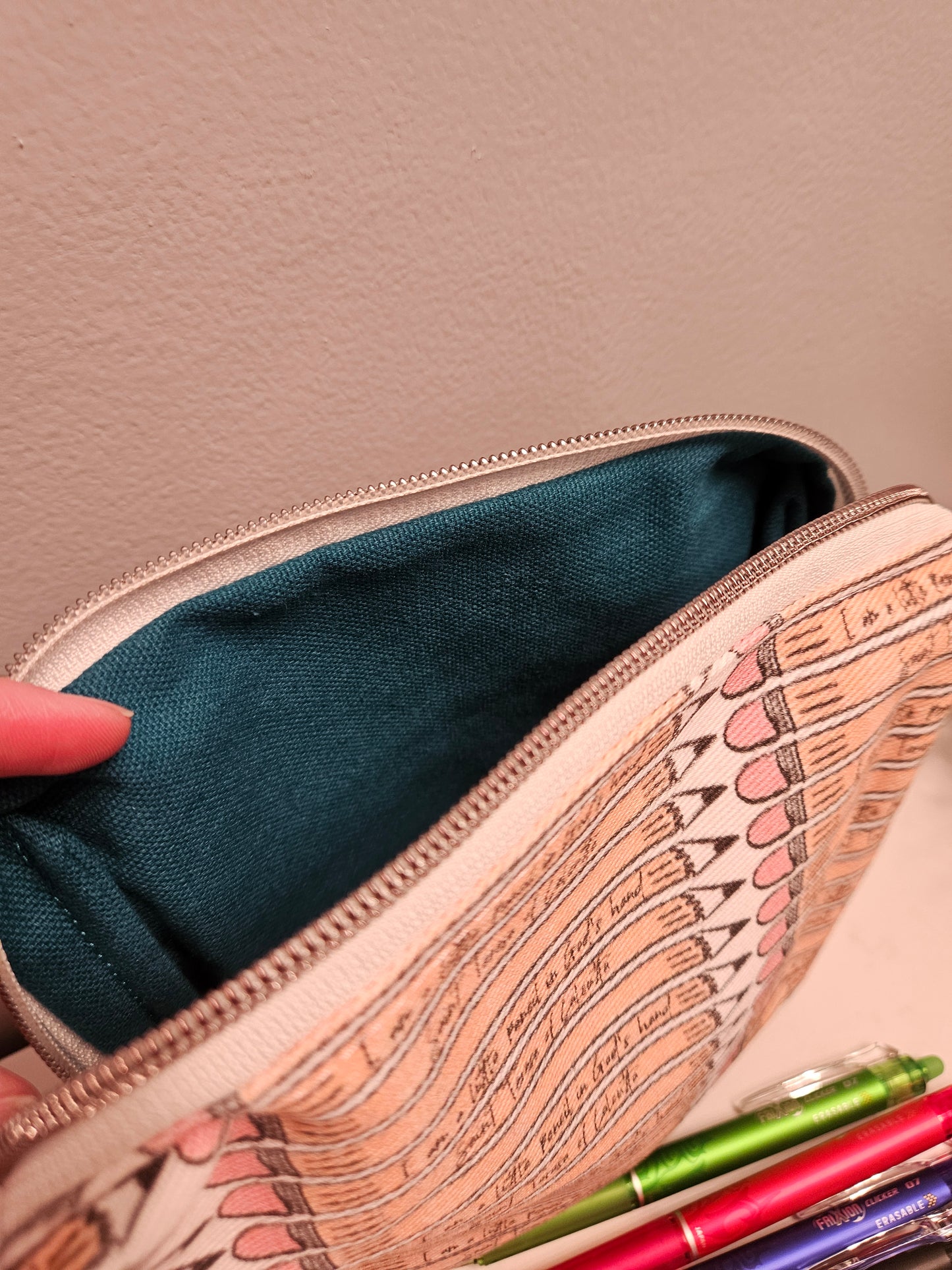 Pencil Case with Mother Teresa's "I am a Little Pencil in God's Hand" fabric 7.5x7.5 inches