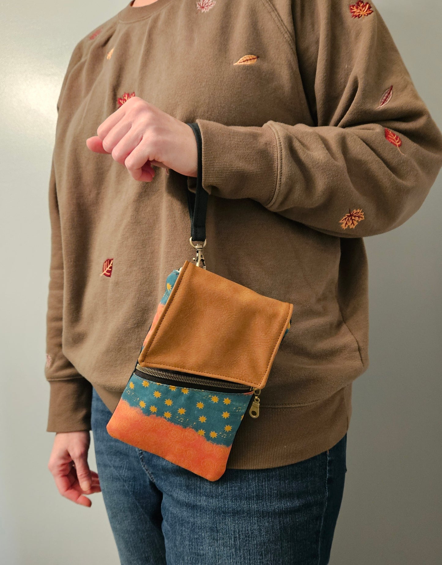 Phone Purse of Our Lady of Guadalupe Music and Stars Catholic fabric Wristlet option