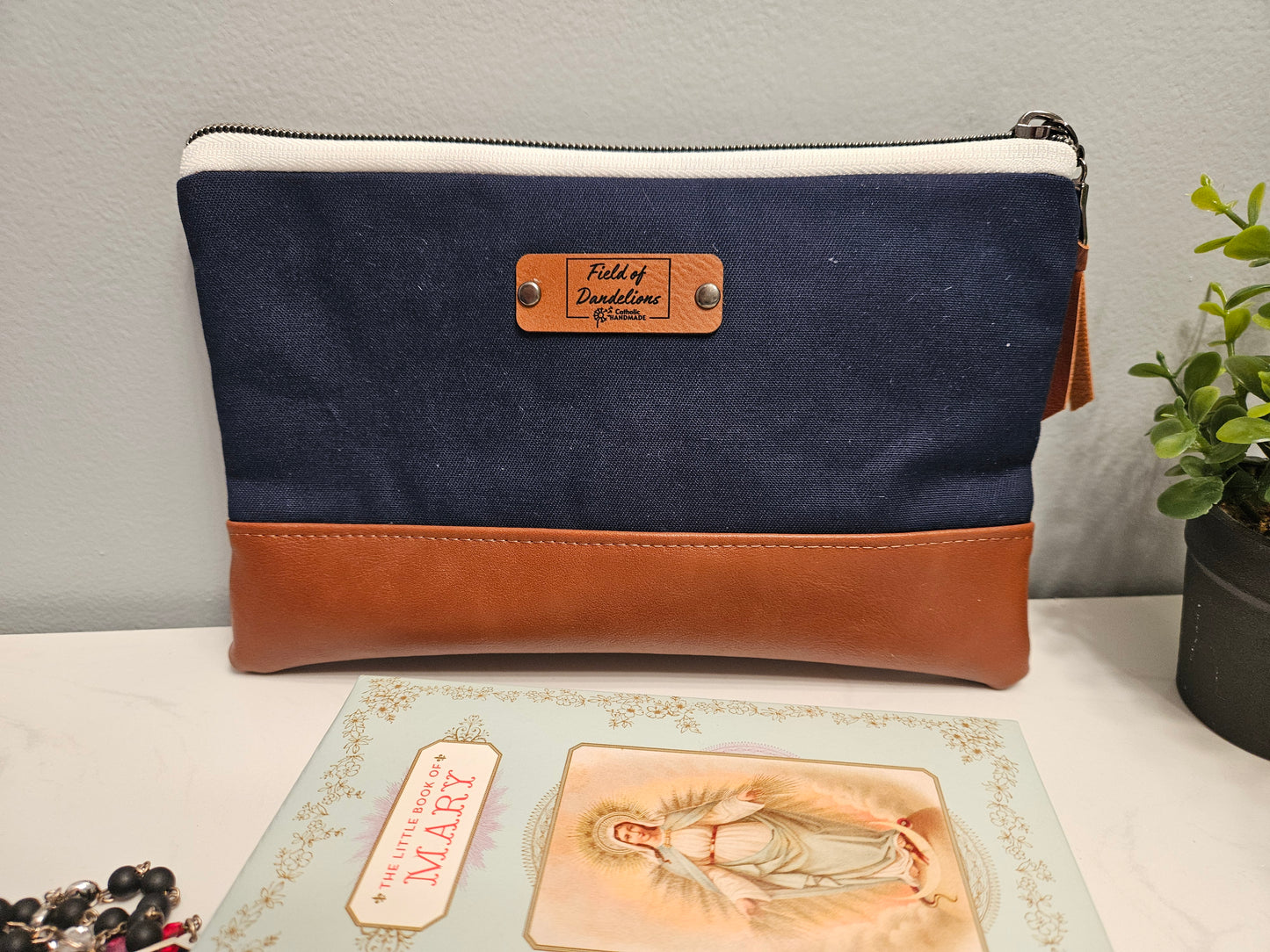 For the Greater Glory of God AMDG Navy clutch purse carry-all Catholic handmade gift