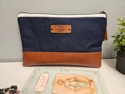 For the Greater Glory of God AMDG Navy clutch purse carry-all Catholic handmade gift