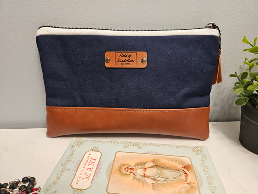 For the Greater Glory of God AMDG Navy clutch purse carry-all Catholic handmade gift