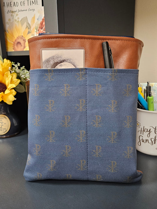 Chi Rho deep blue Book sleeve for Bibles, Adoration Journals Catholic handmade gifts