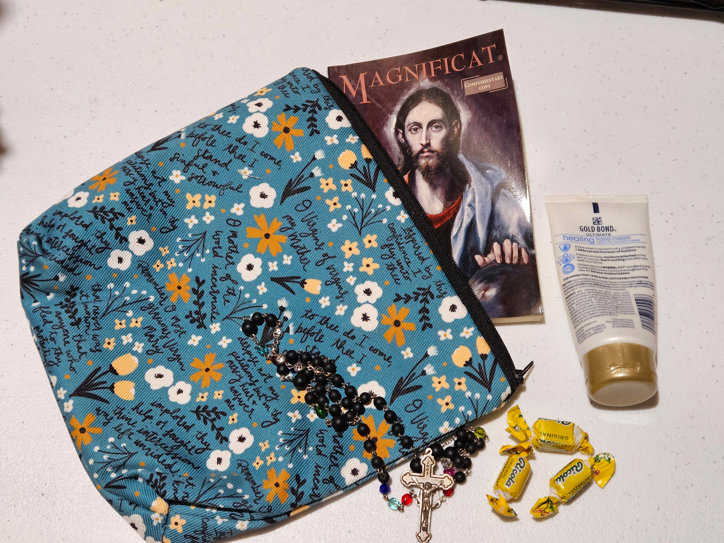 Veil Pouch Memorare Teal Catholic Fabric Pouch