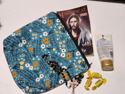Veil Pouch Memorare Teal Catholic Fabric Pouch