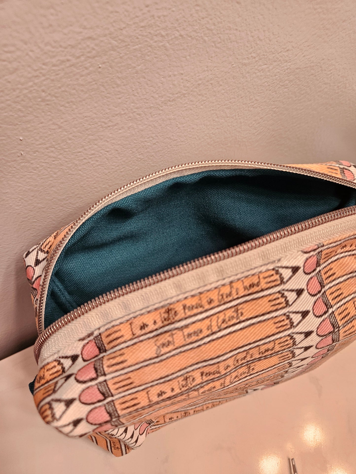 Pencil Case with Mother Teresa's "I am a Little Pencil in God's Hand" fabric