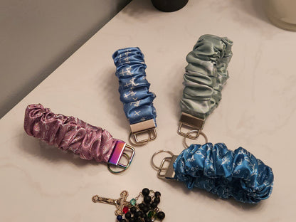 Scrunchie Key Fob keychain in Catholic Christian fabric variety Religious handmade gifts