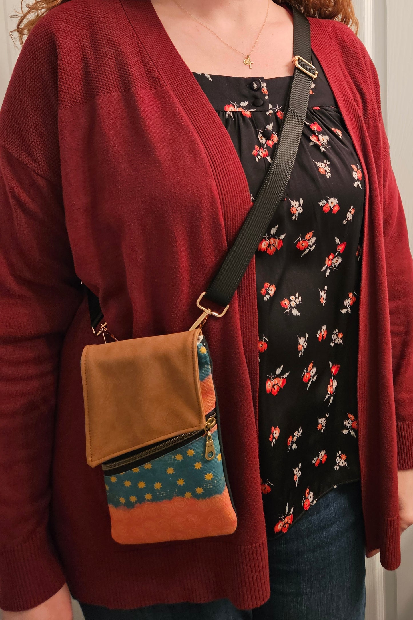 Phone Purse of Our Lady of Guadalupe Music and Stars Catholic fabric Wristlet option