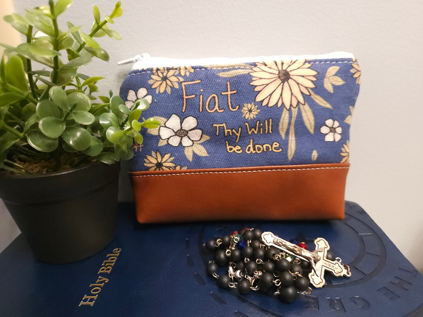 Fiat Thy Will be Done small boxy pouch with Catholic fabric