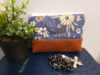Fiat Thy Will be Done small boxy pouch with Catholic fabric