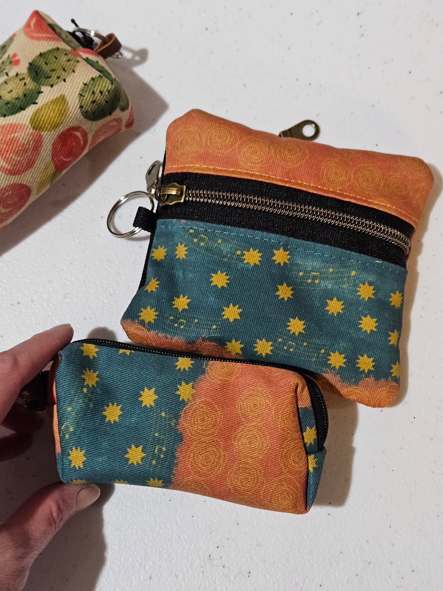 Our Lady of Guadalupe Music and Cacti Small pouches- double zippered pouches and boxy pouches in Catholic fabrics for rosary and wallet