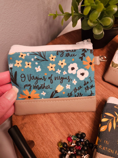 Last ones- clasp Catholic zippered pouches for credit cards,  cash or rosary