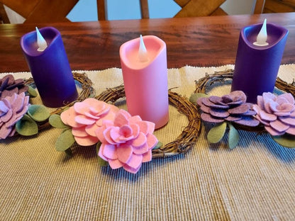 Advent wreath box set Purple Pink succulent felt flower/Catholic Christian decor/classroom prayer table/Bible study gift/Lent candle wreath