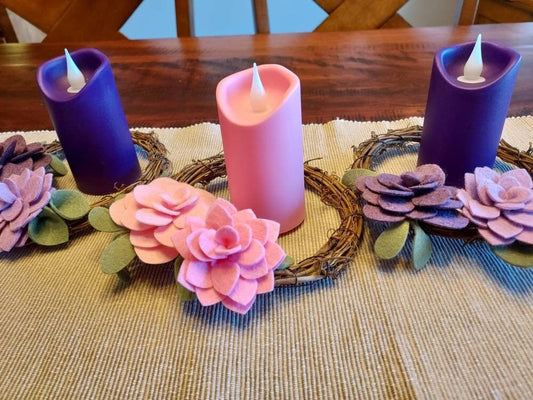 Advent wreath box set Purple Pink succulent felt flower/Catholic Christian decor/classroom prayer table/Bible study gift/Lent candle wreath