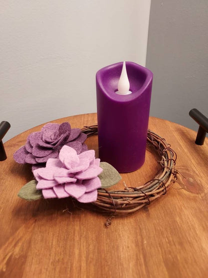 Advent wreath box set Purple Pink succulent felt flower/Catholic Christian decor/classroom prayer table/Bible study gift/Lent candle wreath