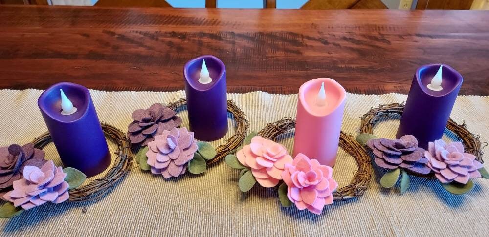 Advent wreath box set Purple Pink succulent felt flower/Catholic Christian decor/classroom prayer table/Bible study gift/Lent candle wreath