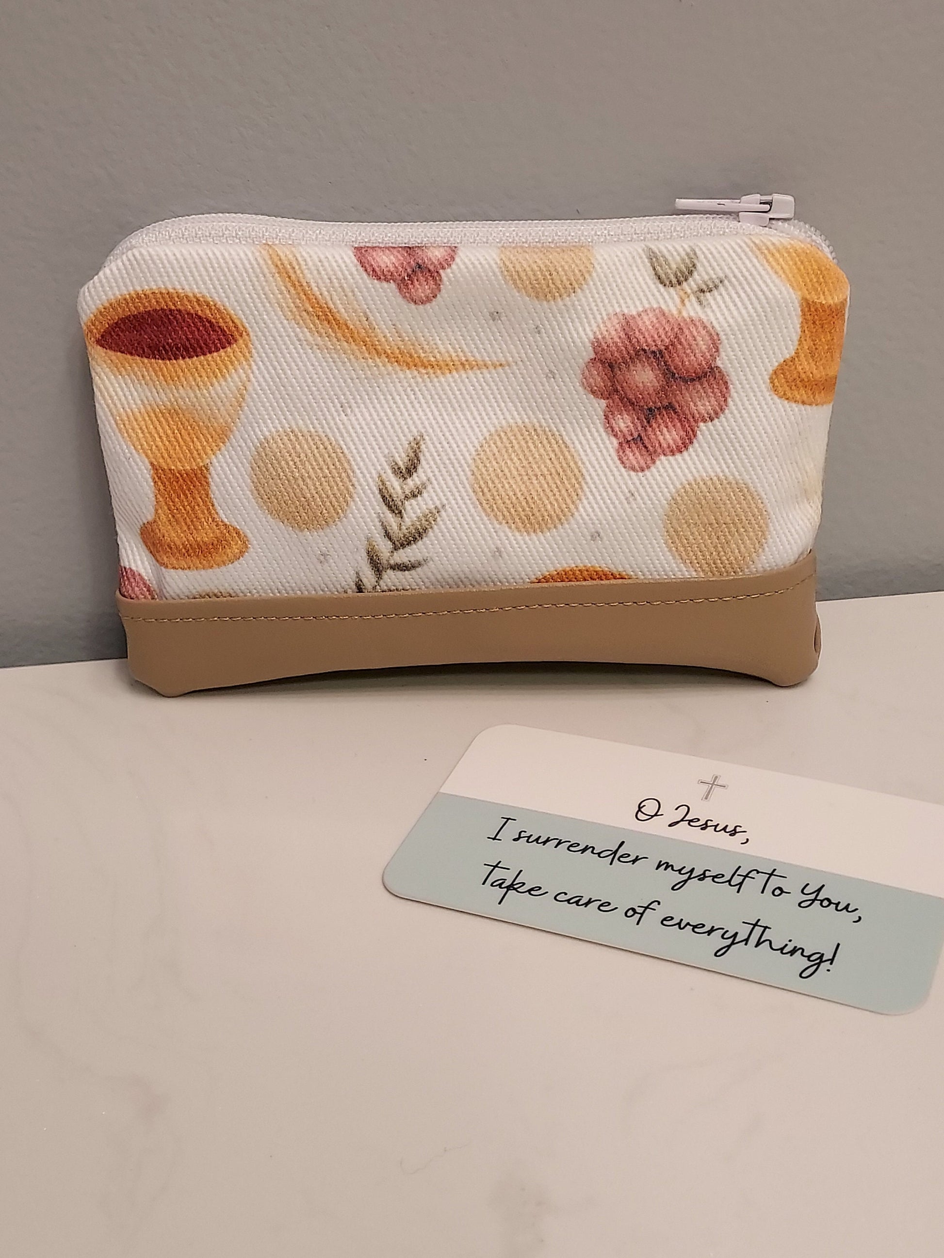 Wallet Holy Eucharist Catholic Fabric Rosary Pouch Gift card holder/Confirmation First Communion Easter gifts Rosary case