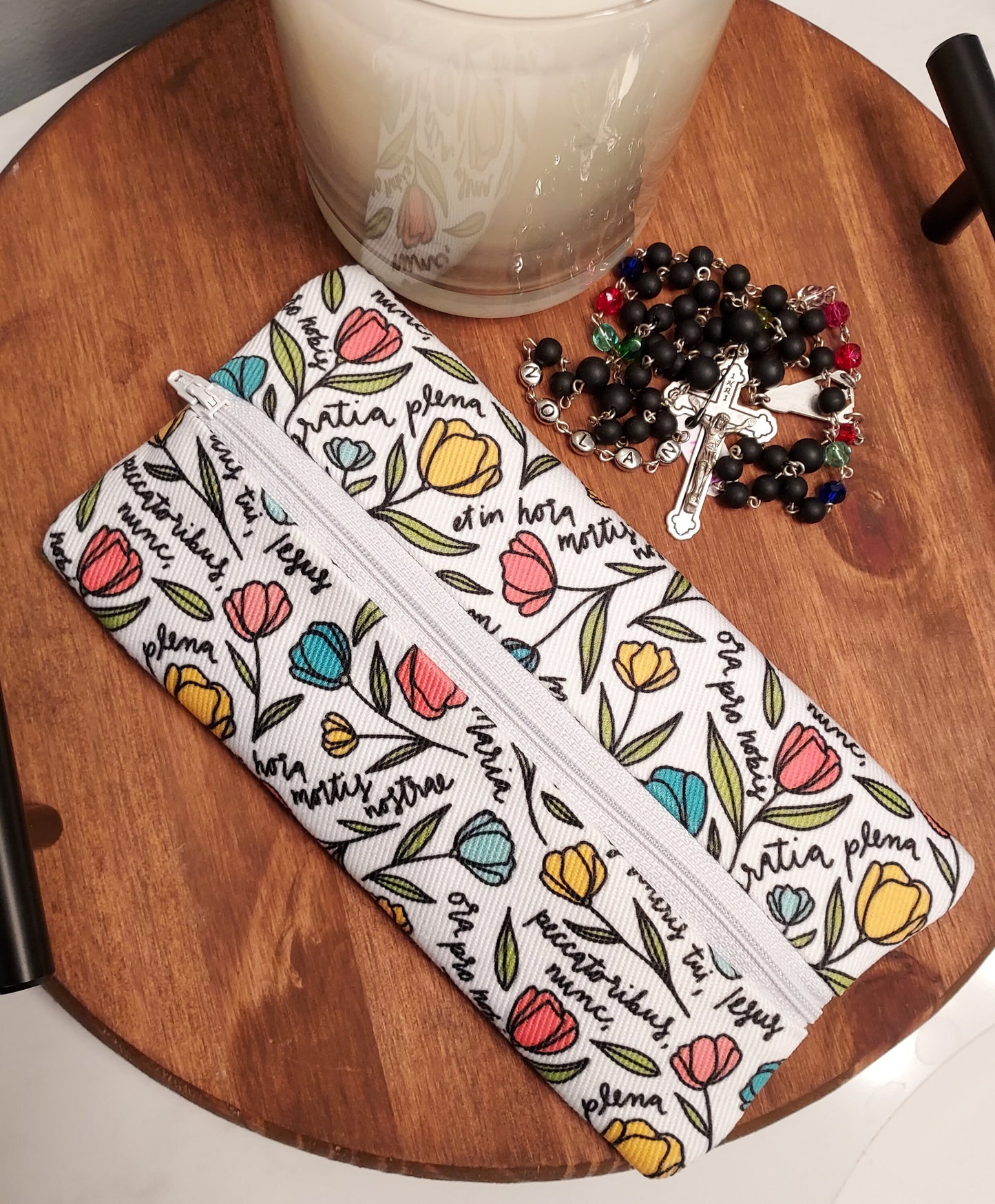 Ave Maria Latin Hail Mary Catholic Fabric Pencil Pouch for Journal Bibles & Planners/Confirmation First Communion Adoration Veil pouch